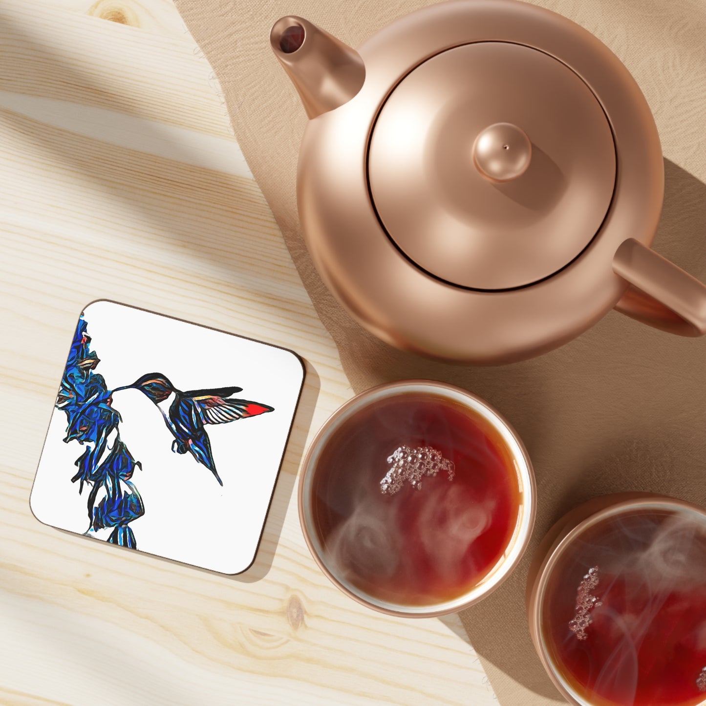 Hummingbird Blue Stick Hardboard Back Coaster