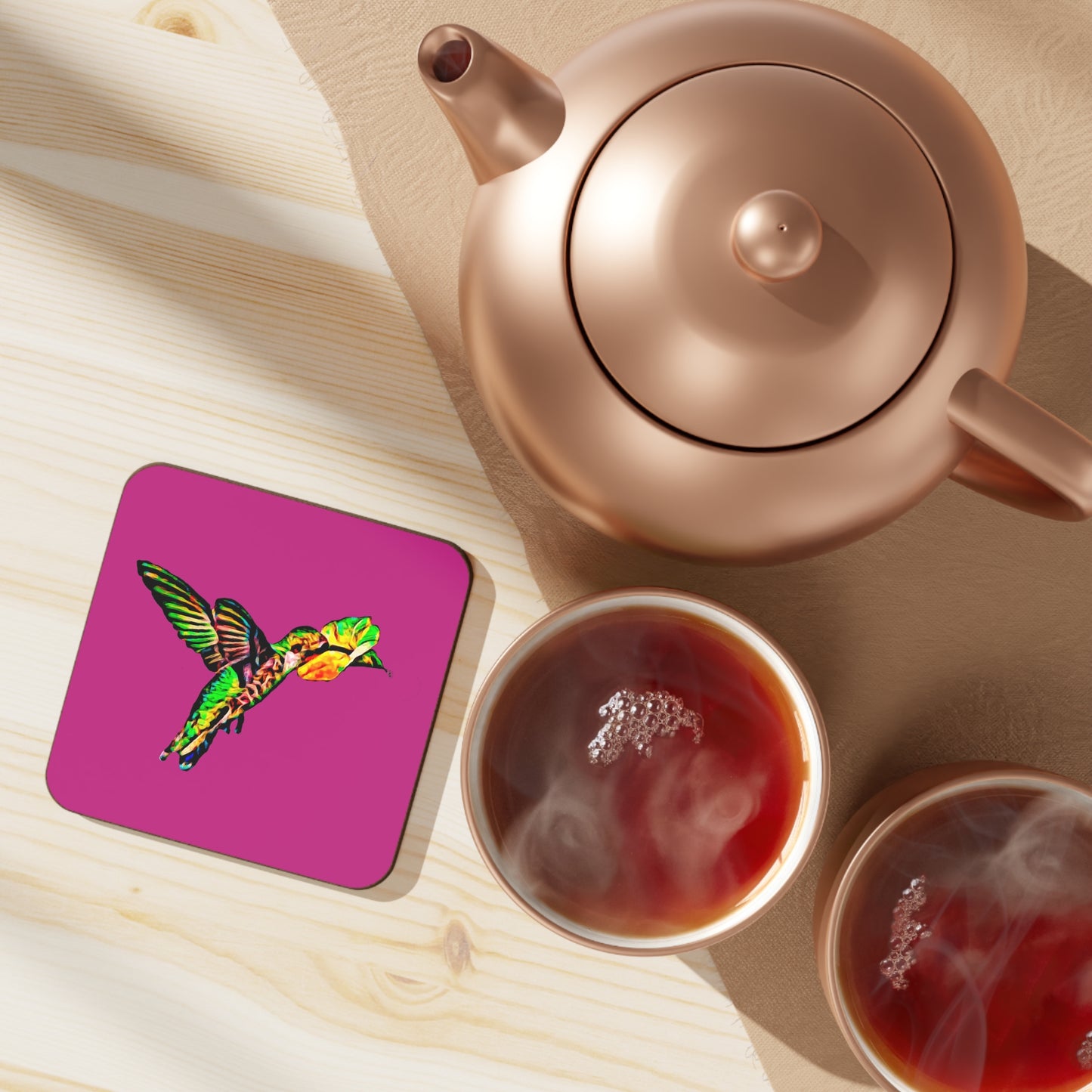 Hummingbird Emerald Sip Neat Pink Hardboard Back Coaster