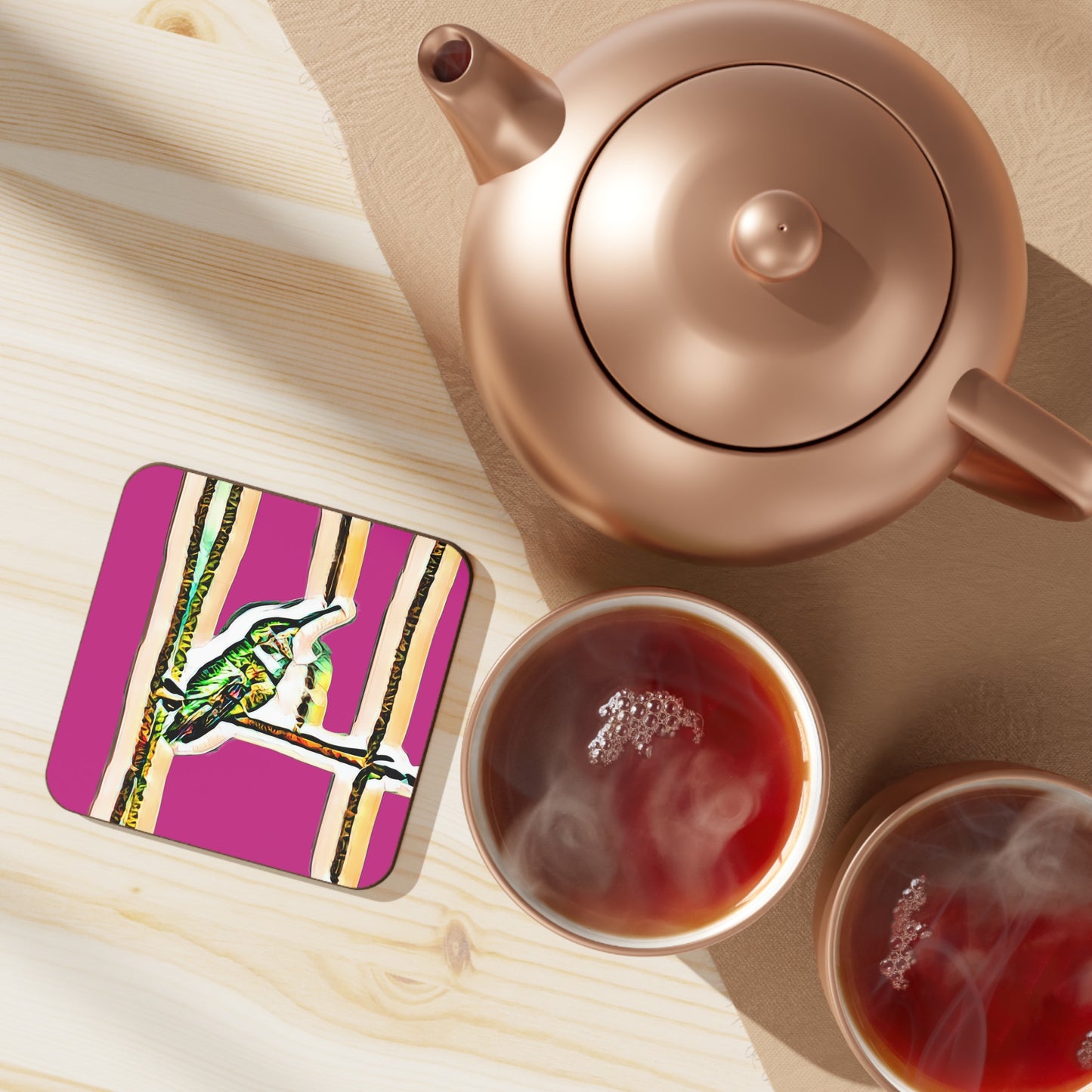 Hummingbird Gaze Neat Pink Hardboard Back Coaster