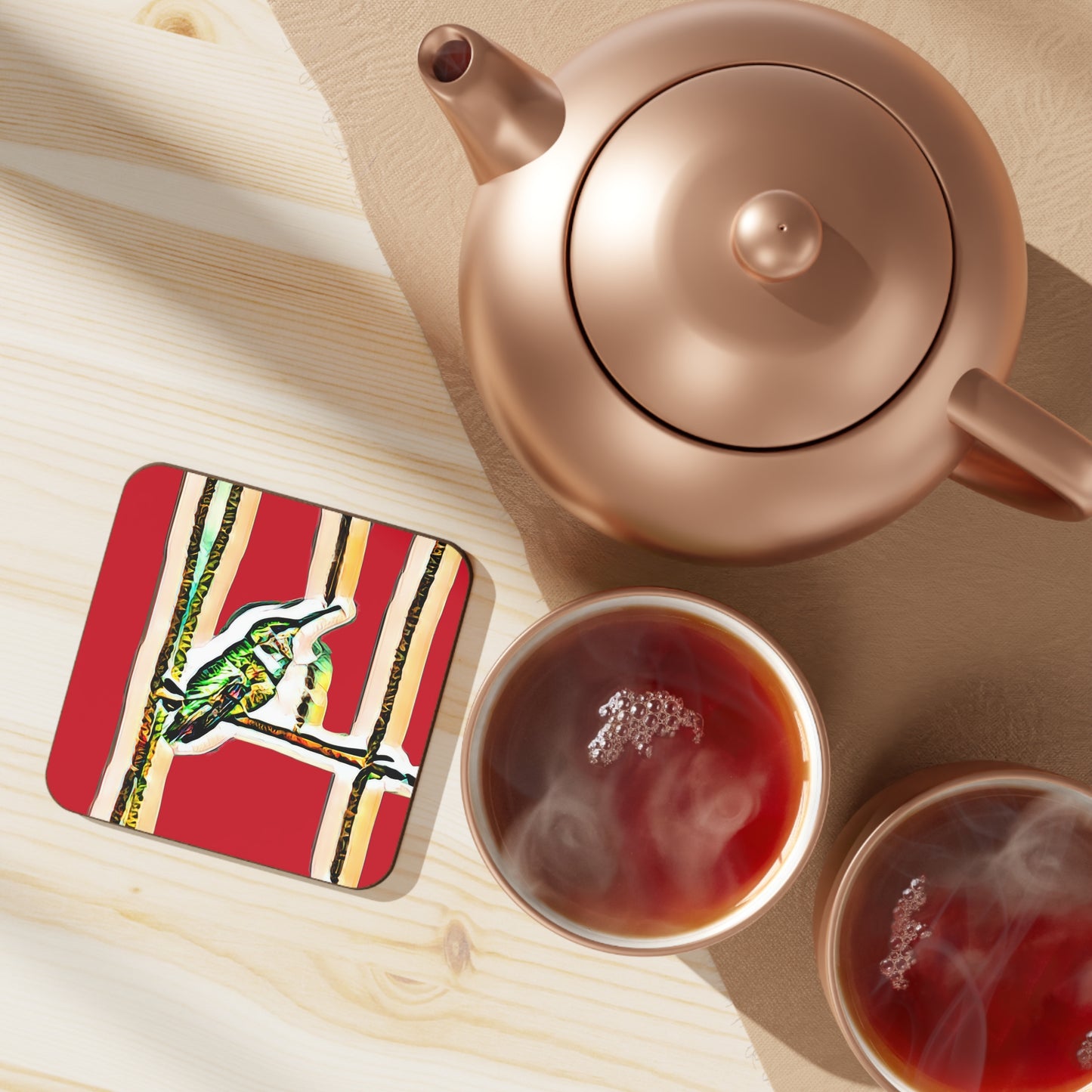 Hummingbird Gaze Red Hardboard Back Coaster