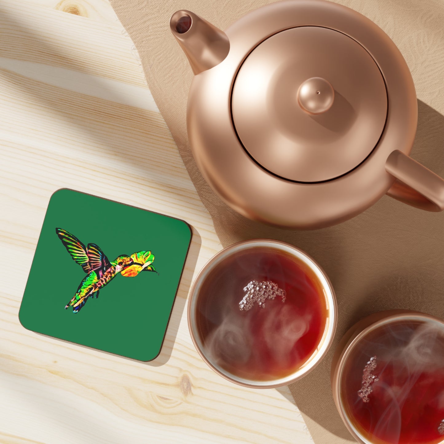 Hummingbird Emerald Sip Green Hardboard Back Coaster