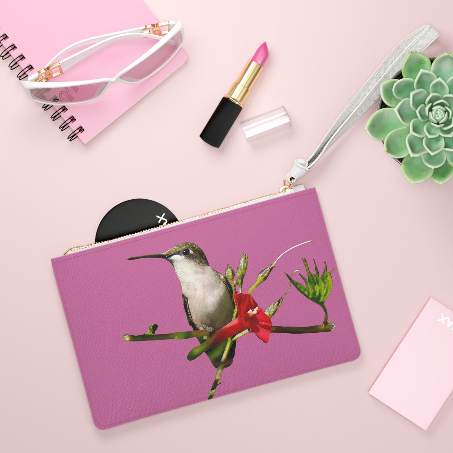 Hummingbird Red Bloom Flame Clutch Bag