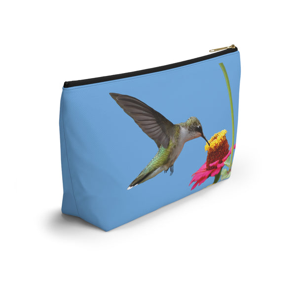 Hummingbird Zinnia Sip Light Blue Accessory Pouch w T-bottom