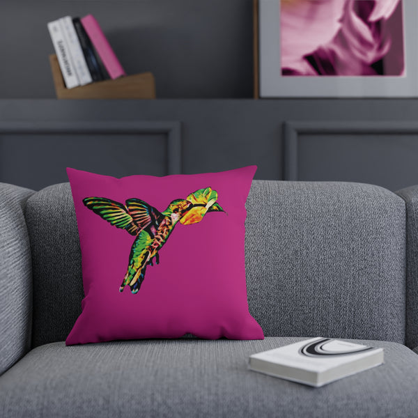 Hummingbird Emerald Sip Neat Pink Cushion