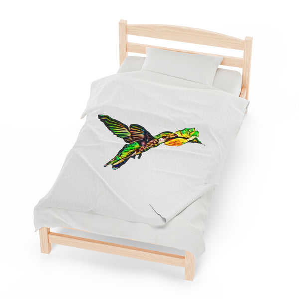 Hummingbird Emerald Sip Velveteen Plush Blanket