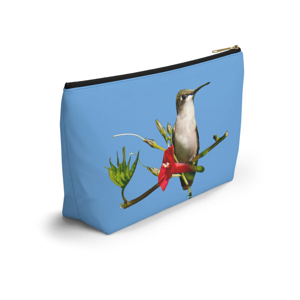 Hummingbird Red Bloom Light Blue Accessory Pouch w T-bottom