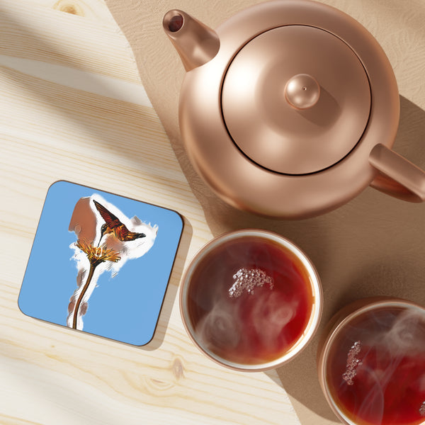 Hummingbird Flame Light Blue Hardboard Back Coaster