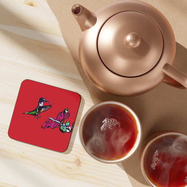 Hummingbird Bounce Red Hardboard Back Coaster