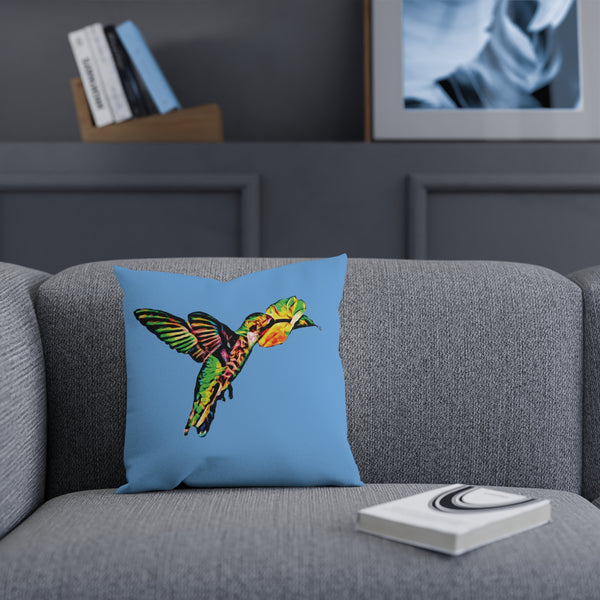 Hummingbird Emerald Sip Light Blue Cushion