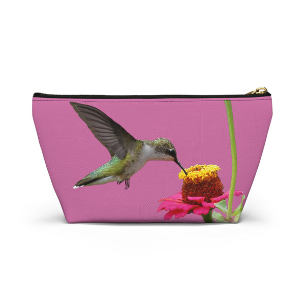 Hummingbird Zinnia Sip Neat Pink Accessory Pouch w T-bottom