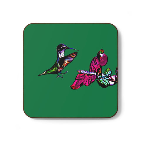 Hummingbird Bounce Green Hardboard Back Coaster