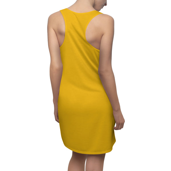 Hummingbird Lookout Yellow Women's Cut & Sew Racerback Dress (AOP)