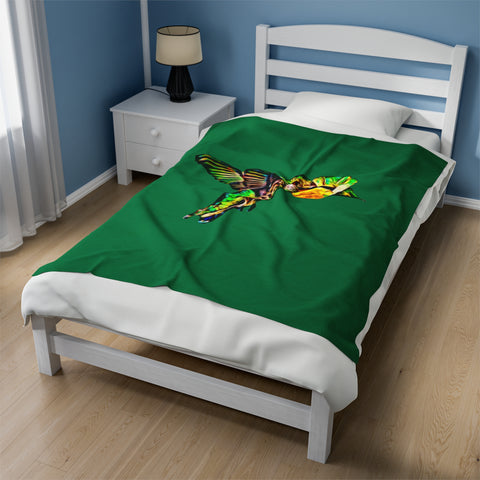 Hummingbird Emerald Sip Green Velveteen Plush Blanket