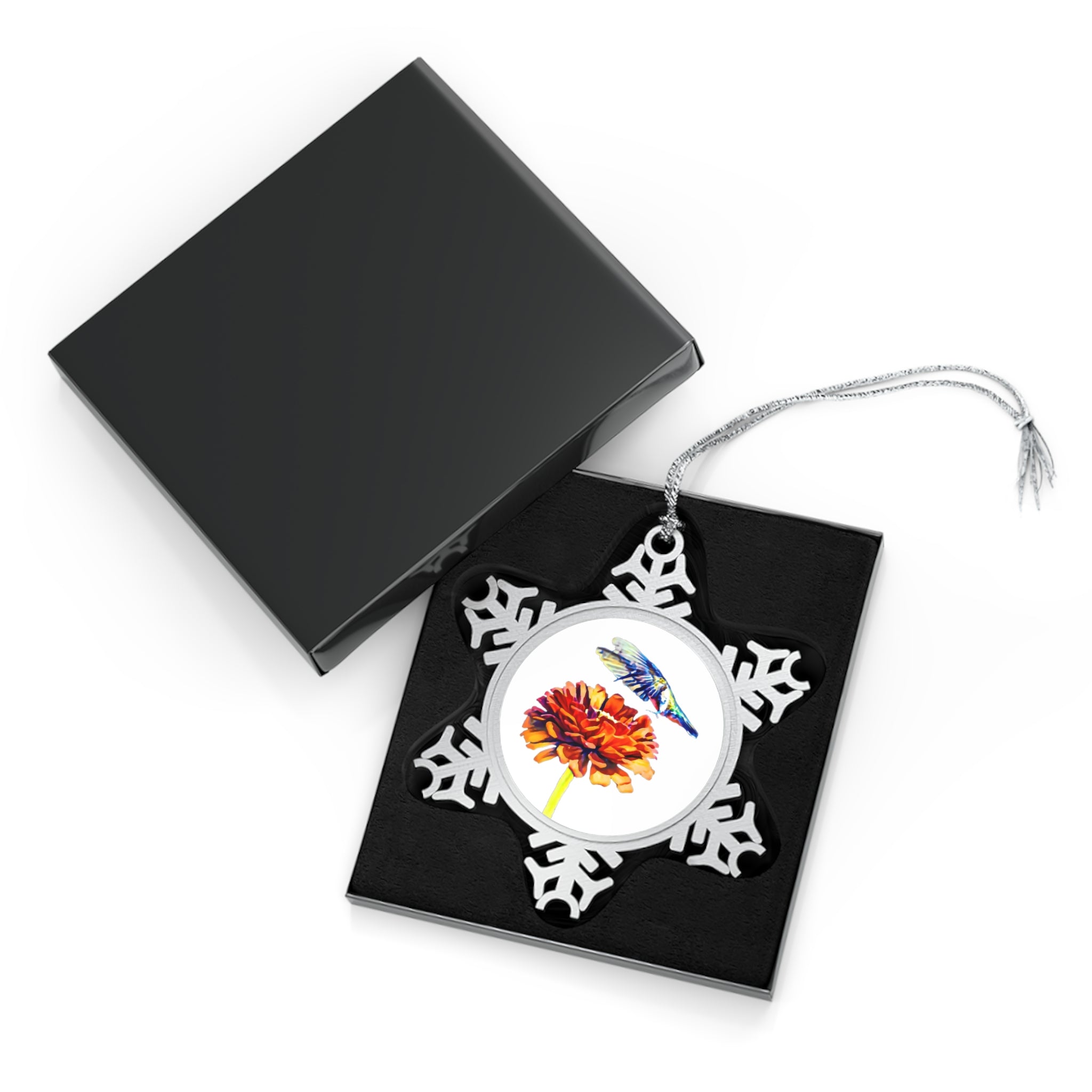 Hummingbird Wings Up Pewter Snowflake Ornament