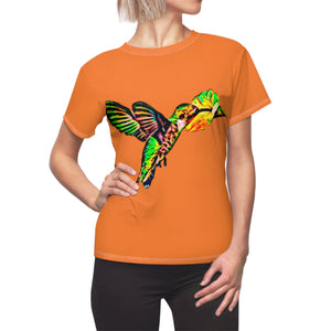 Women's Cut & Sew Hummingbird Emerald Orange Tee (AOP 1)