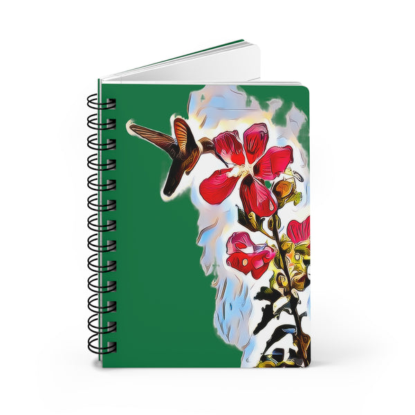 Hummingbird Red Rosa Green Spiral Bound Journal