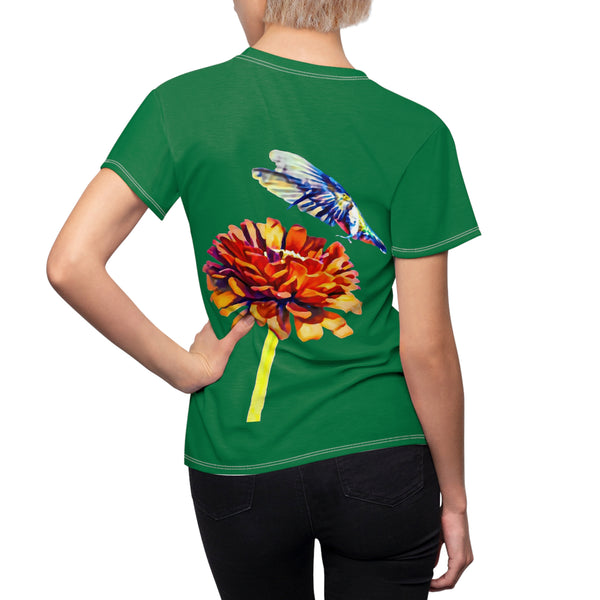 Women's Cut & Sew Hummingbird Wings Up Green Tee (AOP 1)