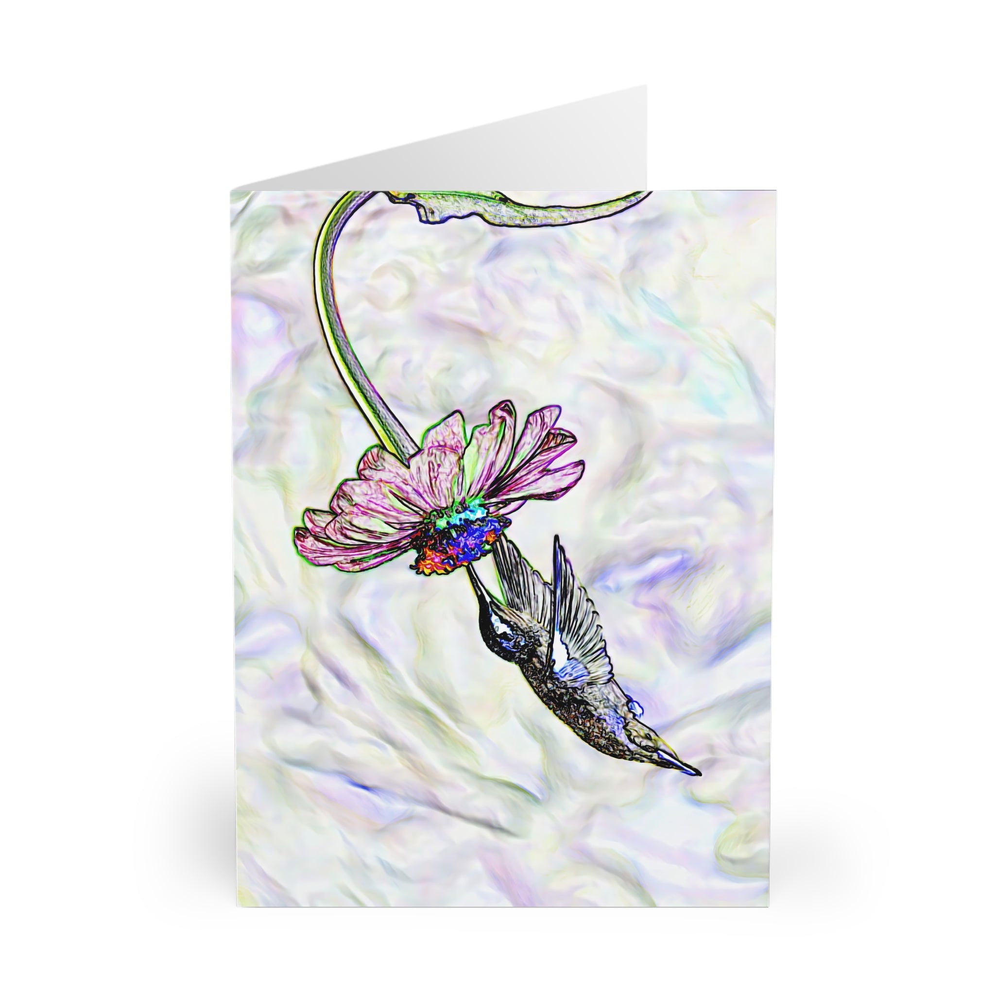 Inflating Flower Hummingbird Art Notecard (5 Pack)