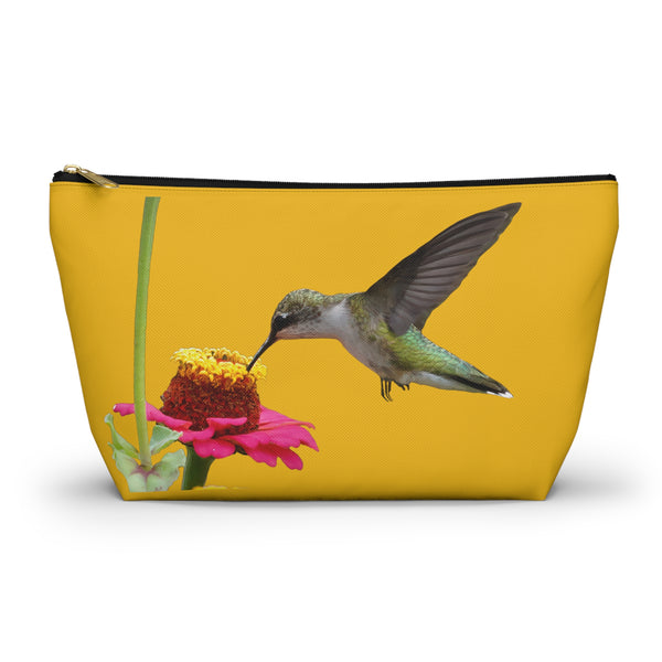 Hummingbird Zinnia Sip Yellow Accessory Pouch w T-bottom