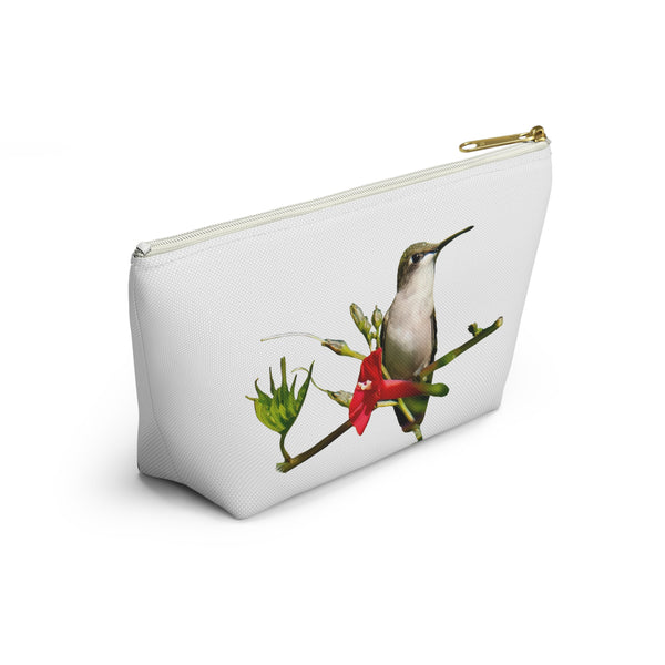 Hummingbird Red Bloom White Accessory Pouch w T-bottom