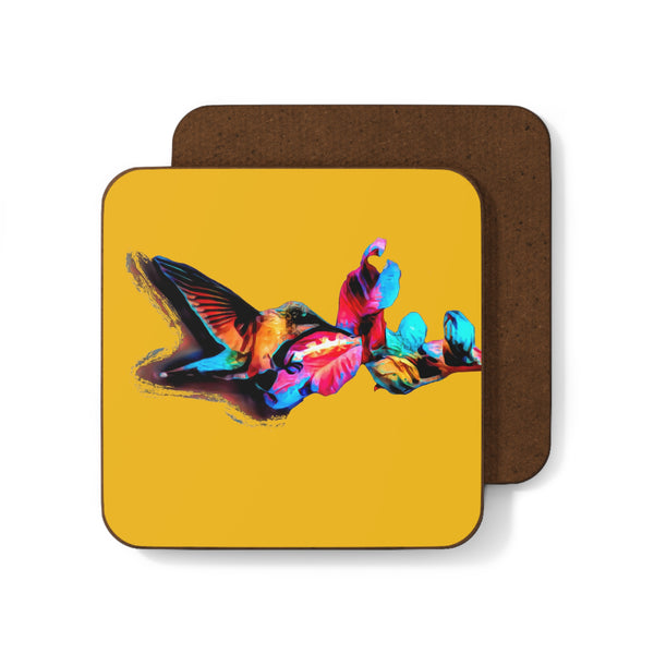 Hummingbird Landing Yellow Hardboard Back Coaster