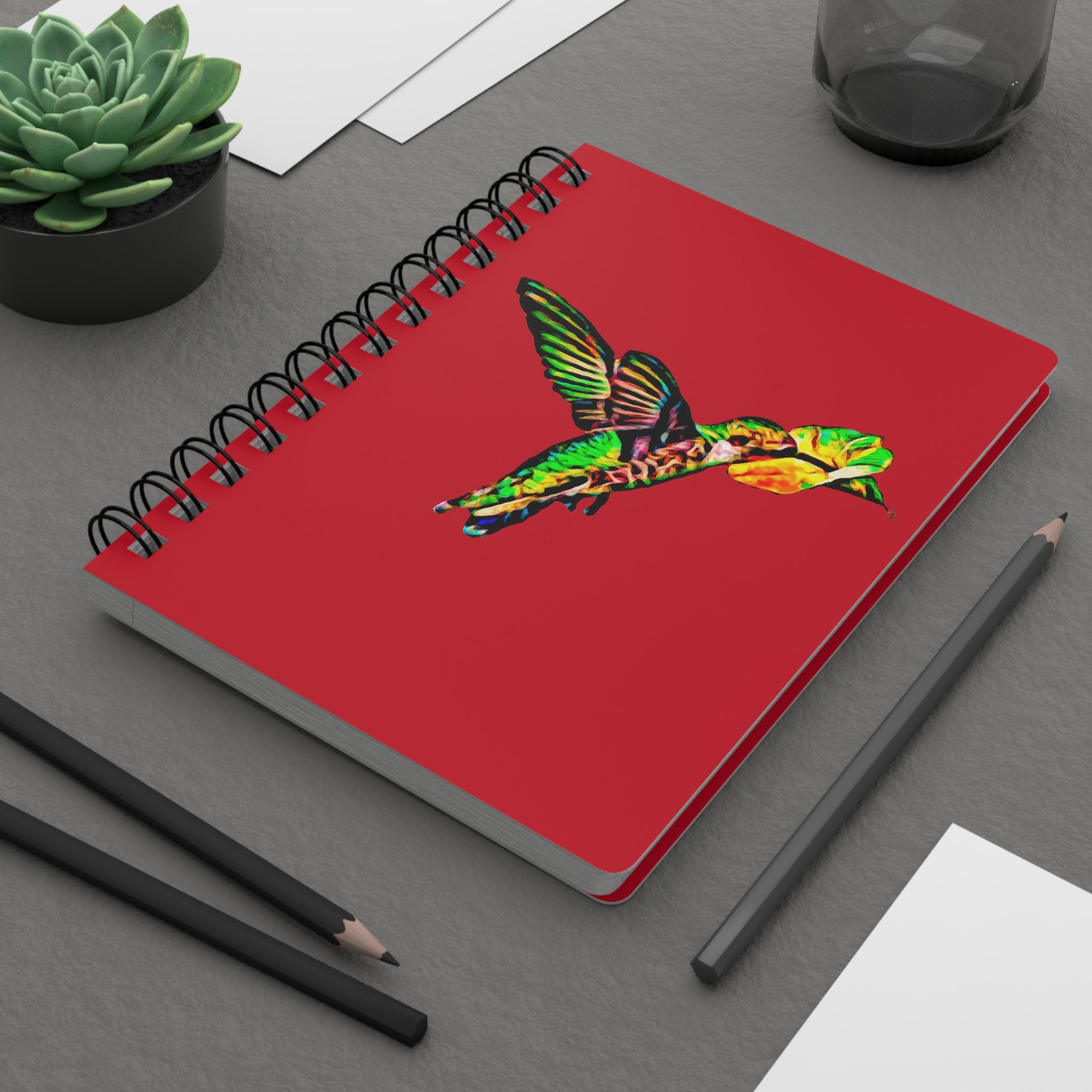 Hummingbird Emerald Sip Red Spiral Bound Journal