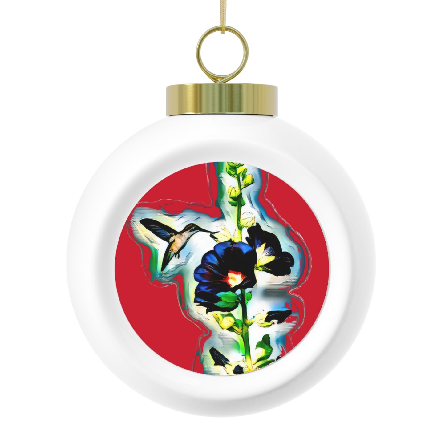 Hummingbird Standing Red Ball Ornament