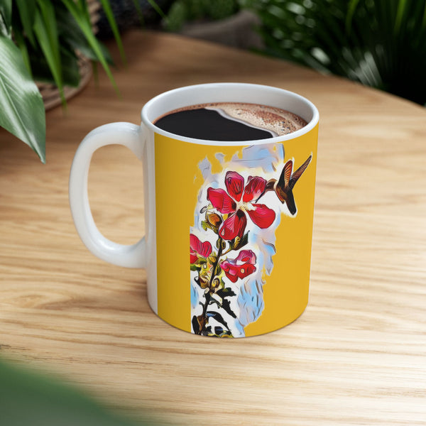 Hummingbird Red Rosa Yellow Ceramic Mug 11oz