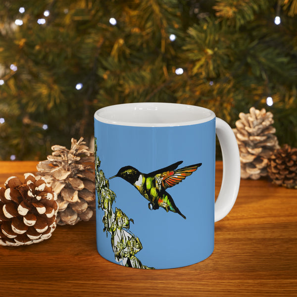 Hummingbird Stick Light Blue Ceramic Mug 11oz