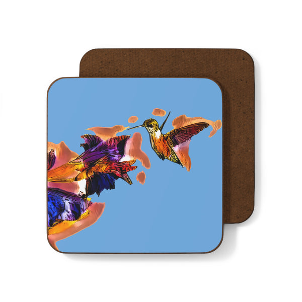 Hummingbird Violet Light Blue Hardboard Back Coaster