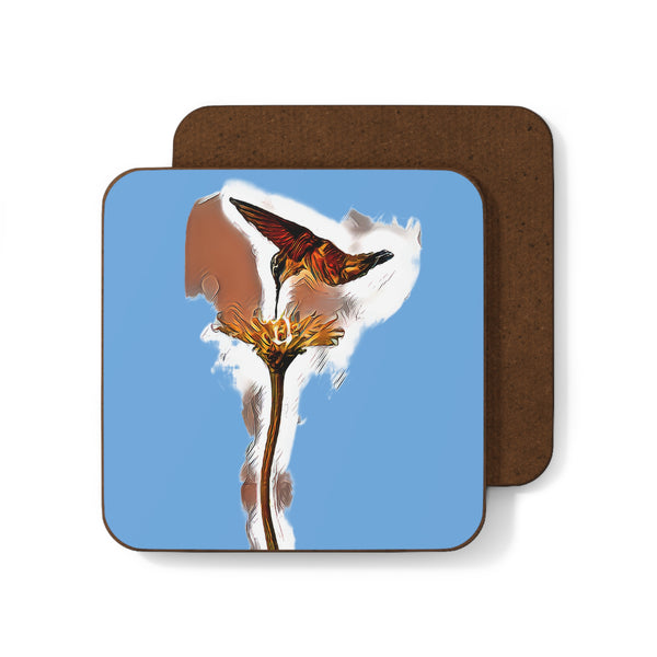 Hummingbird Flame Light Blue Hardboard Back Coaster