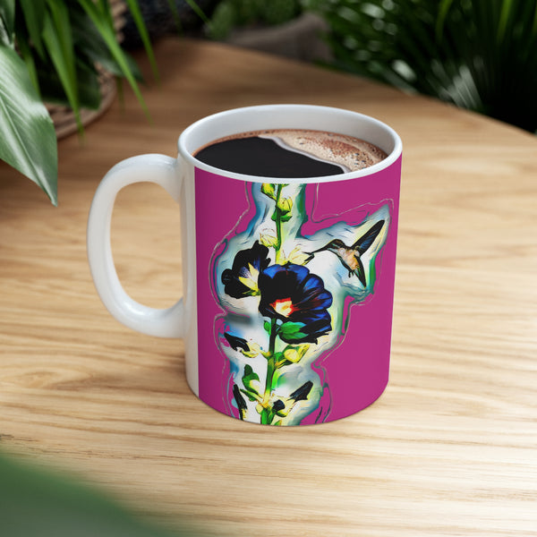 Hummingbird Standing Neat Pink Ceramic Mug 11oz