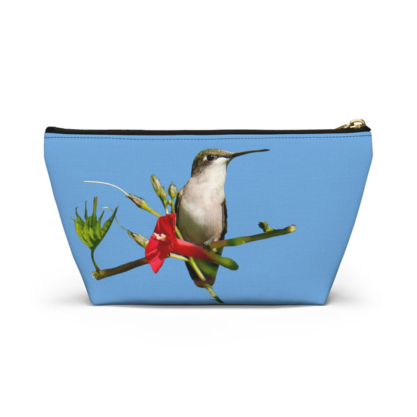 Hummingbird Red Bloom Light Blue Accessory Pouch w T-bottom