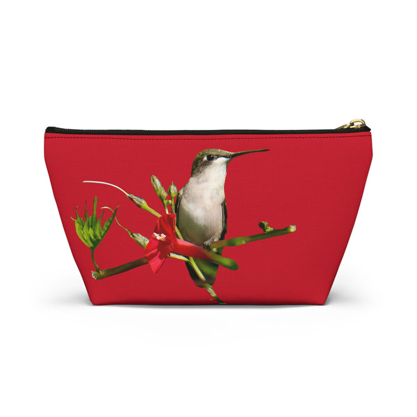 Hummingbird Red Bloom Red Accessory Pouch w T-bottom