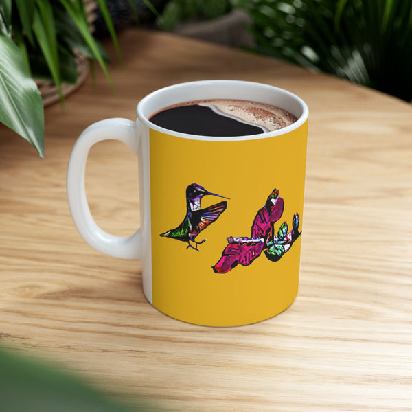 Hummingbird Bounce Yellow Ceramic Mug 11oz