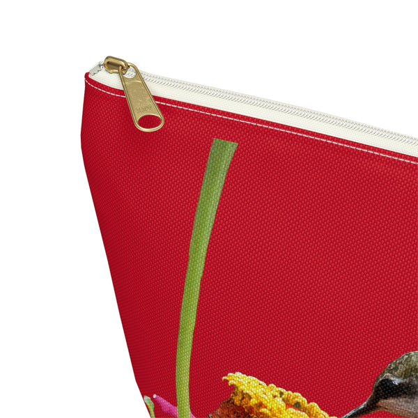 Hummingbird Zinnia Sip Red Accessory Pouch w T-bottom