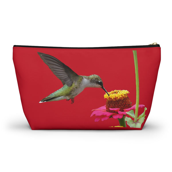 Hummingbird Zinnia Sip Red Accessory Pouch w T-bottom