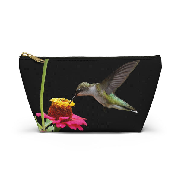 Hummingbird Zinnia Sip Black Accessory Pouch w T-bottom