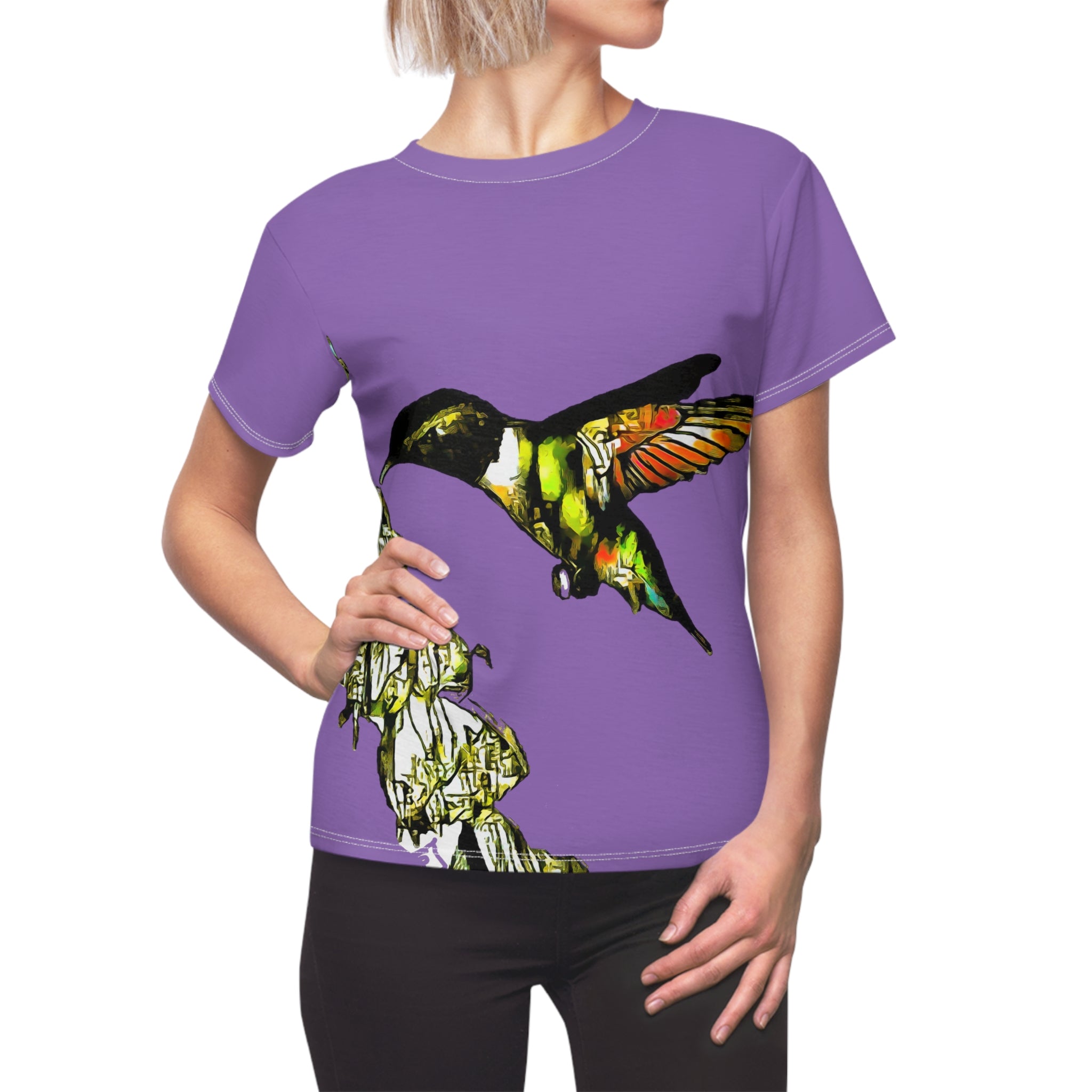 Women's Cut & Sew Hummingbird Stick Purple Tee (AOP 1)