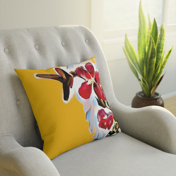 Hummingbird Red Rosa Yellow Cushion