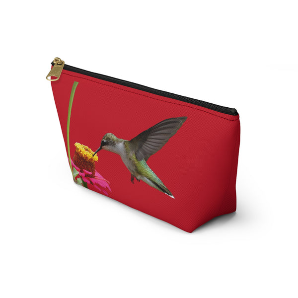Hummingbird Zinnia Sip Red Accessory Pouch w T-bottom