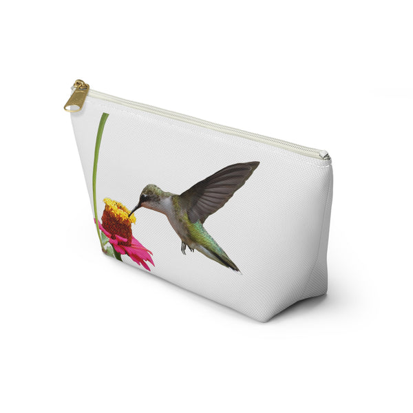 Hummingbird Zinnia Sip White Accessory Pouch w T-bottom