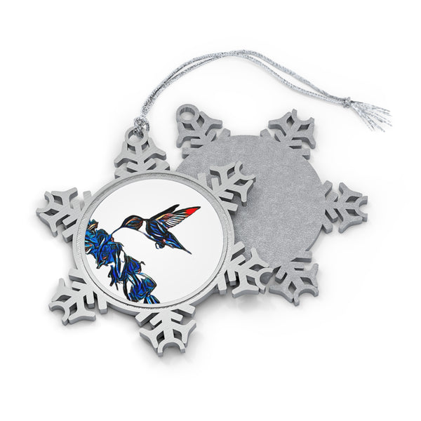 Hummingbird Blue Stick Pewter Snowflake Ornament