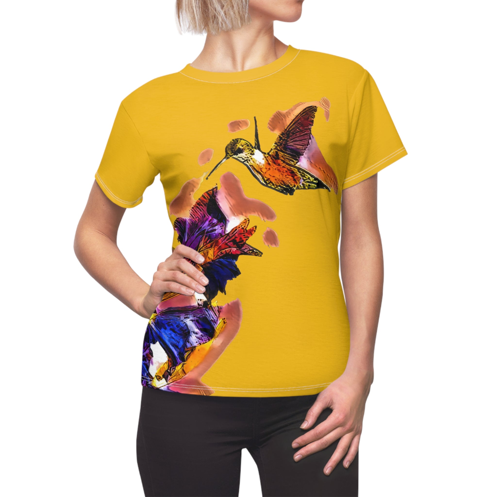 Women's Cut & Sew Hummingbird Violet Yellow Tee (AOP 1)