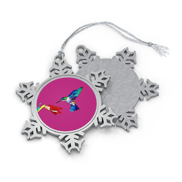 Hummingbird Sweet Pewter Neat Pink Snowflake Ornament