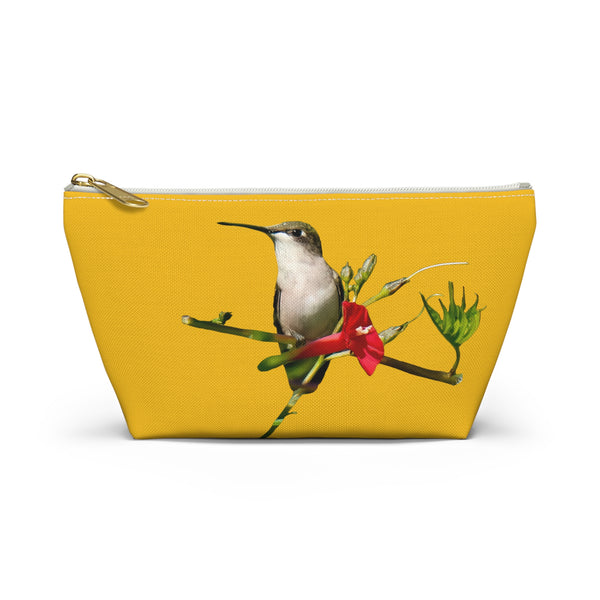 Hummingbird Red Bloom Yellow Accessory Pouch w T-bottom