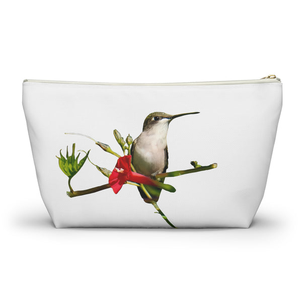 Hummingbird Red Bloom White Accessory Pouch w T-bottom