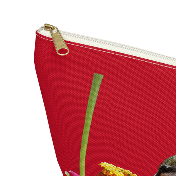 Hummingbird Zinnia Sip Red Accessory Pouch w T-bottom