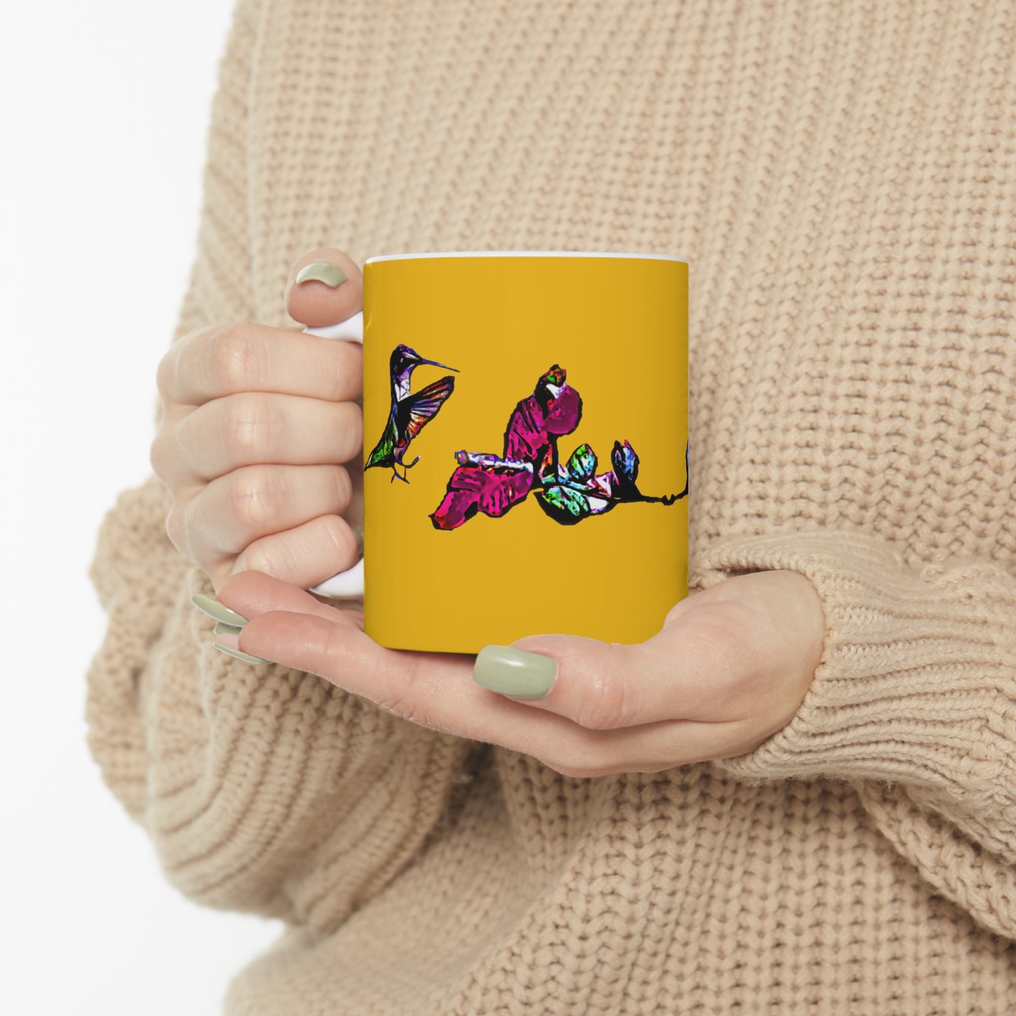 Hummingbird Bounce Yellow Ceramic Mug 11oz