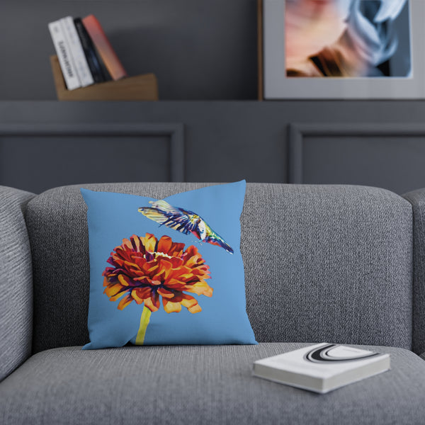 Hummingbird Wings Up Light Blue Cushion